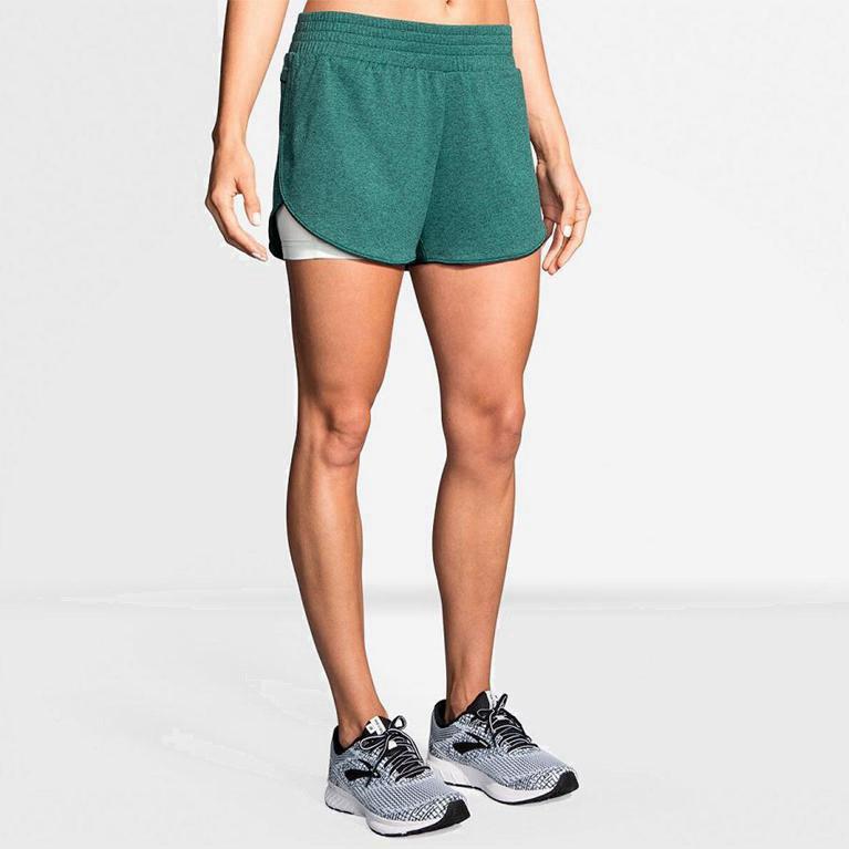 Brooks Rep 3 2-In-1 Women's Running Shorts UK Clearance - Green (BCPZE7342)